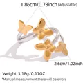 Detailansicht des offenen Schmetterlingsrings mit Maßen und poliertem Gold-Finish - Verstellbare Offene Größe / Gold und Silber