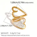 Verstellbarer goldener Doppelherz-Ring mit funkelnden Kristallen und Maßen - Doppelherz-Stil (A20-1-2601072)