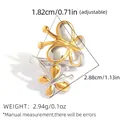 Detailansicht des verstellbaren Edelstahlrings mit Schmetterlingsdesign und Abmessungen - Verstellbare Offene Größe / Schmetterlings-Stil (A1-1-251009-3) / Gold und Silber