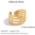 Mehrlagiger offener Ring in Gold mit vier Linien und detaillierten Größenangaben - Mehrlagiger Hohl-Stil / Gold