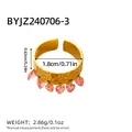Anello aperto in oro 18K con texture martellata e cinque ciondoli cuore rosa - Stile pendente a goccia rosa (BYED240613-4) / Oro con zirconia rosa