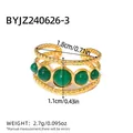 Vintage 18K gold plated stainless steel multi-layer open ring with green natural stones - Adjustable Open / Gold Inlaid Dark Green Stone (BYJZ240626-3)
