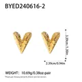 Hammered texture heart-shaped earrings in 18K gold plated stainless steel - Hammered Heart Earrings (BYED240616-2)