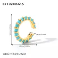 18K gold plated C-shaped ear cuff with sky blue enamel waves and size measurements - Sky Blue Style (BYED240612-5)