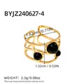 Detailed view of hollow geometric gold ring with black beads and size measurements - Hollow Wavy Style (R01-2-240627-4) / Gold/Black