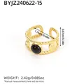 Detailed size specifications of the vintage twisted rope gold ring with black stone inlay - Twisted Edge Style (R02-2-240622-15) / Gold/Black