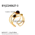 18k vergoldeter offener Ring im Mehrlagen-Design mit braunen Natursteinperlen - Tigerauge Stein Stil (BYJZ240627-3)