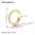 White enamel 18K gold plated stainless steel C-shaped cuff earring with measurement details - White Style (BYED240612-9)