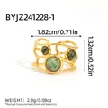 Gold plated stainless steel open ring with three green natural stones and hollow design - Dark Green Textured Style (BYJZ241228-1)