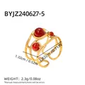 Gold-plated layered open ring with red natural stones and precise size dimensions - Red Bead Style (BYJZ240627-5)
