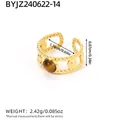 Adjustable golden stainless steel twist ring with natural round tiger eye stone - Tiger Eye Style (BYJZ240622-14)