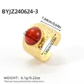 18K gold stainless steel ring featuring red stone with a vintage hammered texture - Hammered Red Stone Style (BYJZ240624-3) / Gold With Red Stone (BYJZ240624-3)