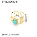 French vintage style 18K gold plated stainless steel ring with turquoise stone inlay - Turquoise Stone (BYJZ240622-5)
