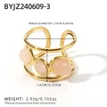 Golden open ring with three pink oval gemstones and multi-layered wire design - Light Pink Stone Style (BYJZ240609-3)