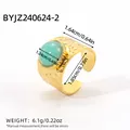 Bohemian gold ring with light blue stone featuring dimensions and 6.1g weight - Hammered Texture Light Blue Main Stone Style (BYJZ240624-2)
