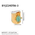 French vintage 18K gold plated stainless steel ring with oval turquoise stone - Wide Band Oval Turquoise Gold Bead Border Style (BYJZ240706-3)