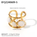 Drielaagse open gouden roestvrijstalen ring met witte stenen, 1,77 cm binnendiameter - Witte Steen Stijl (BYJZ240609-5)