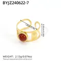 18K gold plated adjustable ring featuring a round red natural stone with sunburst engraving - Red Stone (BYJZ240622-7)