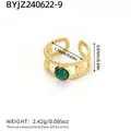 Adjustable 18K gold stainless steel ring with twisted band and green stone inlay - Dark Green Gemstone Style (BYJZ240622-9)