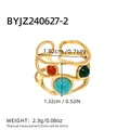 French vintage 18K gold stainless steel open ring with orange and green natural stones - Hollow Tri-color Round Stone Style (BYJZ240627-2)