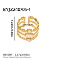 Verstellbarer goldener Lagenring mit drei weißen Natursteinen aus Titanstahl für Damen - Weiß (R02-2-240705-1)