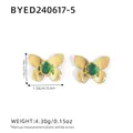 Boucles d'oreilles papillon en or 18K avec gemme verte et cristaux pavés - Boucles d'Oreilles Clous Papillon Zircone Verte (BYED240617-5)