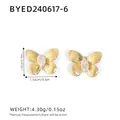 Boucles d'oreilles papillon en or 18 carats avec zircon blanc scintillant finition dorée - Boucles d'Oreilles Clous Papillon Zircone Blanche (BYED240617-6)