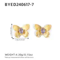 Boucles d'oreilles papillon plaquées or 18 carats avec pierre violette et diamants - Boucles d'Oreilles Clous Papillon Zircone Violette (BYED240617-7)