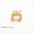 18K gold plated stainless steel wide ring featuring vintage hollow leaf and bead patterns - Hollow Leaf Vine Beaded Border Style (BYJZ240822-3)