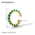 French style gold C-shape ring with green enamel drip oil and serrated edges - Green Style (BYED240612-4)
