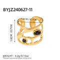 French vintage 18K gold plated stainless steel ring with oval black stones and open design - Irregular Hollow Style (R01-2-240627-11) / Gold/Black