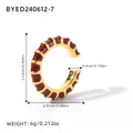 Golden stainless steel C-shaped ring with dark red enamel texture and size markers - Deep Red Style (BYED240612-7)