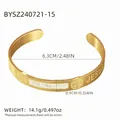Gold stainless steel Jesus bangle with Saint Benedict Medal and sparkling cubic zirconia - Religious Text Medal Style (BYSZ240721-15)