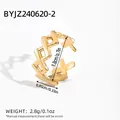Adjustable 18k gold stainless steel ring with elegant geometric quilted texture - Geometric Weave Style (BYJZ240620-2)