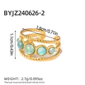 French retro style 18K gold plated multi-layer ring with natural turquoise stones - Adjustable Open / Gold Inlaid Light Green Cat Eye Color (BYJZ240627-2)