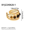 18K gold plated stainless steel multi-layer ring featuring three tiger eye stones - Adjustable Open / Gold Inlaid Tiger Eye Color Stone (BYJZ240626-1)
