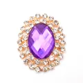 Oval purple gemstone button with gold alloy base and white rhinestones for DIY crafts - Deep purple
