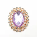 Oval purple crystal alloy brooch with gold plating and white rhinestones for DIY crafts - Light Purple