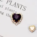 Dettaglio di cristallo viola a forma di cuore con strass e base da cucire - Base Oro Viola Scuro