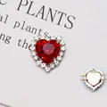 Macro di strass di cristallo rosso a cuore con base in metallo e asole per cucito a mano - Base Argento Rosso