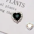 Macro di cristallo a cuore verde da cucire con base in argento per creazioni fai-da-te - Base Argento Verde Pavone