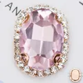 Pierre ovale en verre rose avec halo de zircon et base en cuivre rose doré pour couture - Base d'Or Rose
