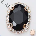 Strass en verre noir ovale dans une griffe en cuivre or rose pour couture DIY - Base Or Noir