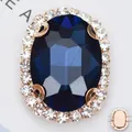 Cristal en verre bleu royal ovale à coudre avec strass et base en cuivre or rose - Base Or Bleu Encre