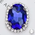 Pierre ovale en verre bleu foncé sertie de strass avec base en cuivre argenté à coudre - Base Argentée Bleu Roi