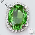 Gemme ovale en verre vert avec griffe argentée et halo de strass pour couture DIY - Base Argentée Vert Herbe