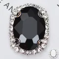 Cristal de verre noir ovale avec bordure en strass et base argentée pour la couture - Argent Noir