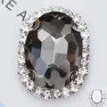Strass ovale gris fumé avec base en cuivre argenté pour couture de robe de mariée - Base Argentée Gris