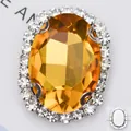 Pierre en verre ambre ovale avec base argentée à coudre pour décoration de robe de mariée - Base Argentée - Jaune Doré