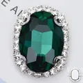 Strass ovale à coudre vert foncé avec base argentée pour décoration de vêtements - Base Argentée - Vert Paon